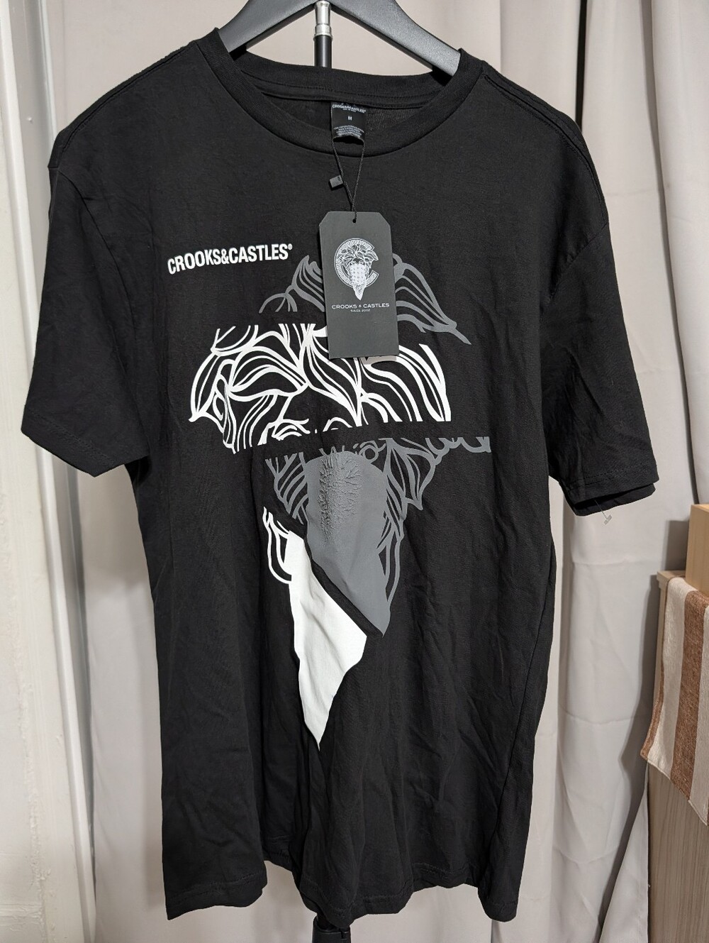 Crooks & Castles Black Graphic Tee with White & Gray Artwork